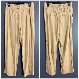 LOFT Beige Linen Blend High Rise Elastic Waist Straight Leg Pants Size Medium